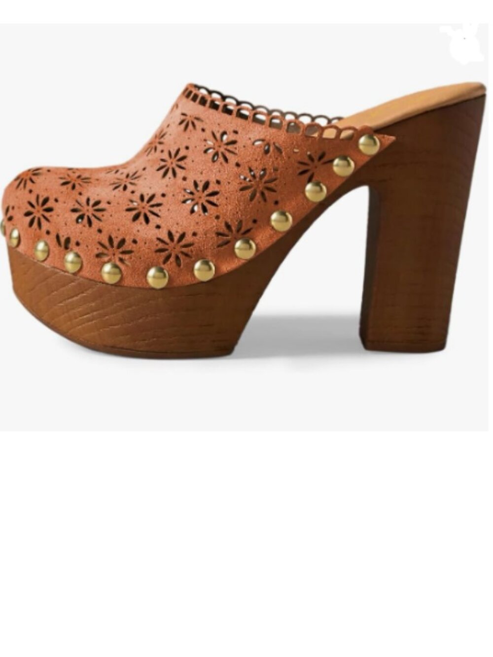 FOWT Coral Studded Closed Round Toe Floral Cut Out Backless Platform Mules